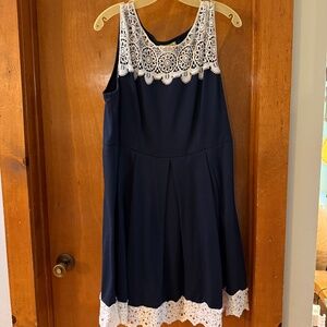 2X Lacey White and Navy Dress